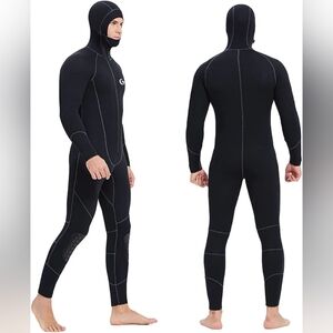 YON SUB Black Neoprene Front Zip Full Body Hood Scuba Diving Wetsuit - Size XXL